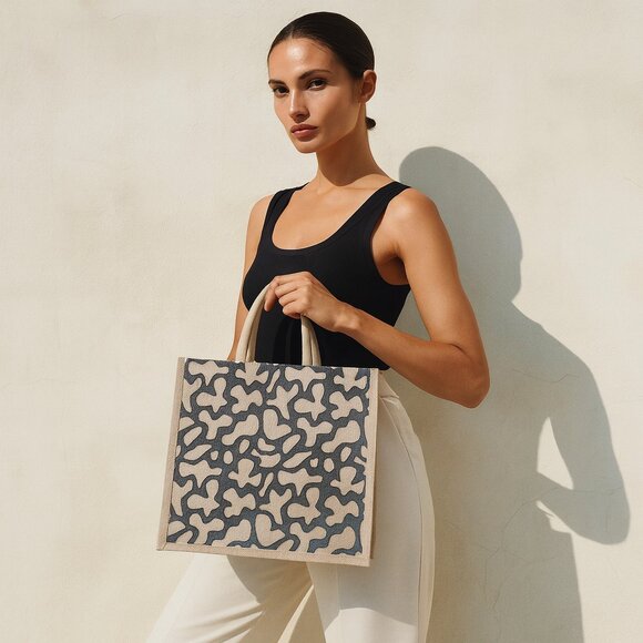 Printed Jute Bag Burlap Tote Bag for Bridesmaid Gift Travel Shopping Wedding - Picture 9 of 13